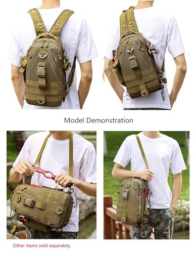 Tactical 10L MOLLE Bag for Fishing Trekking Survival Camping Fitness | Multiple independent pockets, tackle box slots,High-strength nylon,Multiple independent pockets, tackle box slots - color: Brown