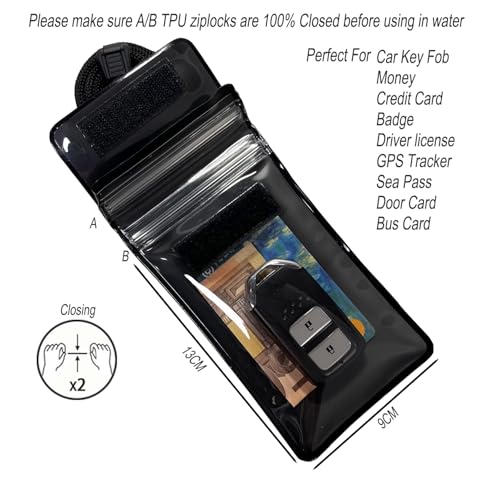 DRIPAC Floating Waterproof Car Key FOB Case Wallet Dry Bag Waterproof Pouch Holder for Driver License Credit Card ID Cash Badge (Black)