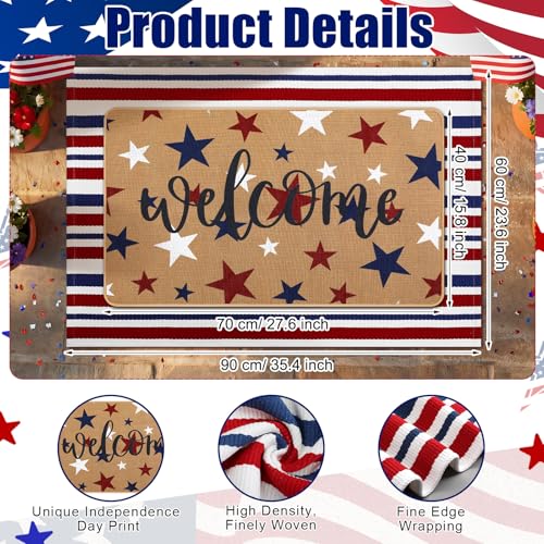 Tinideya 2 Pcs 4th of July Patriotic Door Mat Outdoor 250th Anniversary Welcome Front Door Mat Layered Red White Blue Stars Stripes Entryway Rug Non Slip Independence Day Decor for Front Porch Outside - size: 16 x 28 Inch,24 x 35 Inch, style: Star