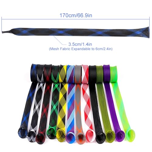 Yontree 6/12 Pack Fishing Rod Sleeve, Fishing Rod Cover Braided Mesh Rod Sleeves Socks, Fishing Pole Sleeve for Spinning/Casting/Sea/Fly Fishing Rod - color: twelve colors
