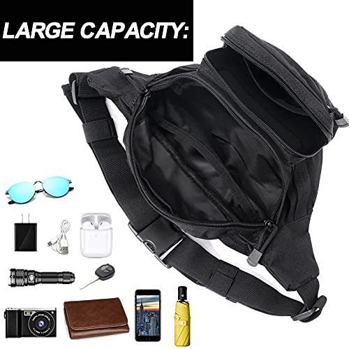 Tactical Fanny Pack, Military Waist Bag Hip Belt Bumbag Utility Bags for Outdoor Hiking Climbing Fishing with U.S Patch (Black+Green) - color: 2 Pack Black+Green