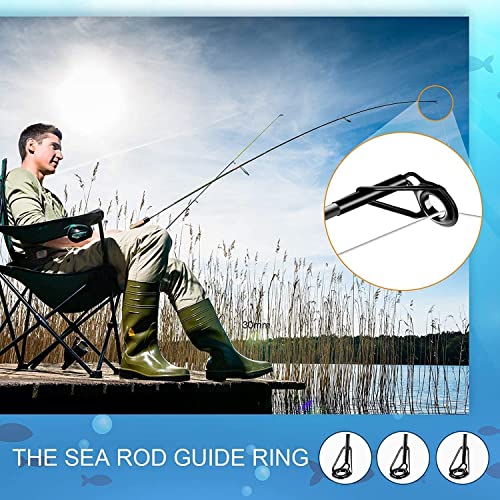 8 Pcs Fishing Rod Tip Repair Kit, Rod Tips Replacement Kit, Mirco Stainless Steel Ceramic Guides Ring, Black Wear Resistant Guide Replacement Small Kit (Small