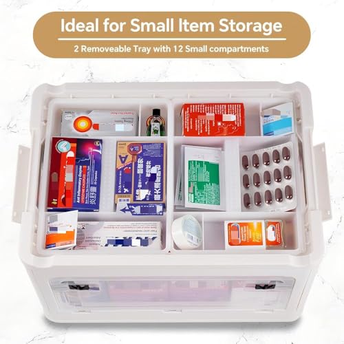 HEY FOLY 30qt Medicine Organizer Storage Box with 4-Side Opening Doors, White Foldable Medication Organizer Empty, Container Case Stackable First Aid Box for Home Storage - color: Foldable-30qt