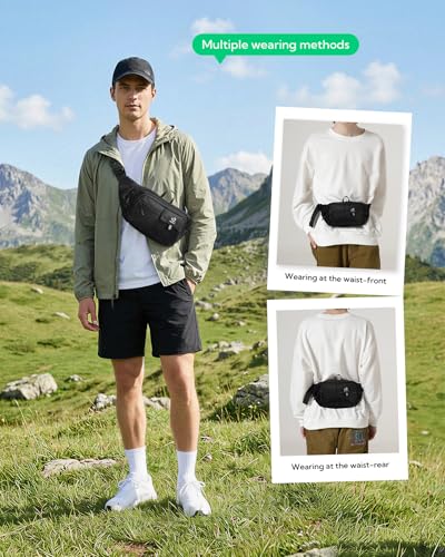 WATERFLY Fanny Pack Waist Bag: 3L Waist Pack with Anti-Theft RFID Blocking, 9 Pockets & Adjustable Belt Water Resistant Hip Pack for Women Men Travel Hiking Running - color: Black