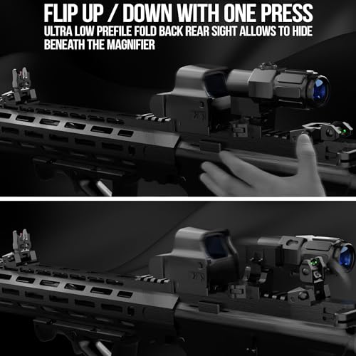 Visiofire Fiber Optic Iron Sights for Picatinny Rail | Flip Up Front and Rear Backup Sights with Red Green Dots | Tool-Free Ajustable Rear Flip Up Sights | Pop Up Fiber Optic Sights Rapid Transition