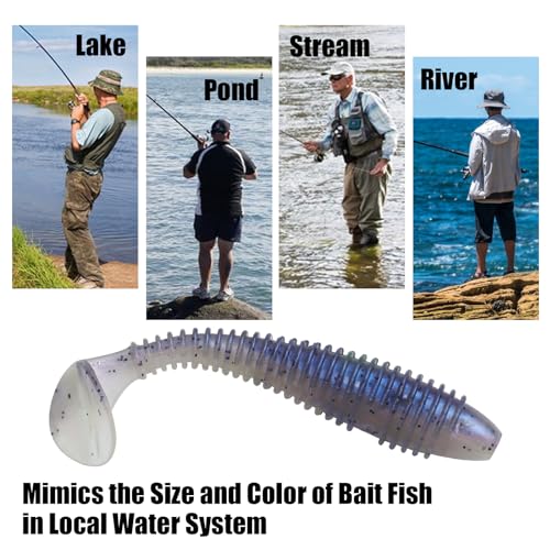 Paddle Tail Swimbaits, 2.5 inch/3inch Soft Lures Fishing Trout Crappie Bass for Freshwater and Saltwater 75PCS/60PCS - color: Junebug Purple, size: 2.5 inch, 75 PCs