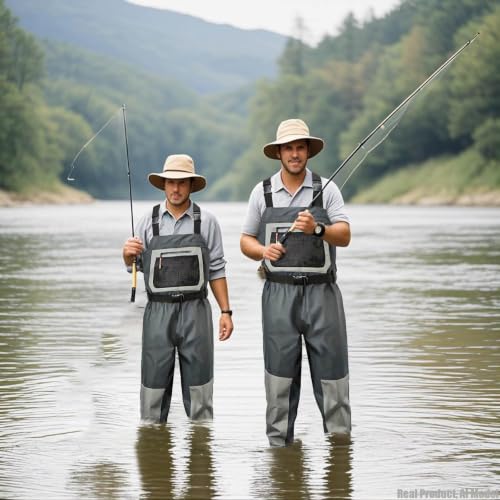 Stockingfoot Fishing Waders for Man, Breathable Waterproof Chest Waders with Neoprene Feet, Reinforced River Fishing Waders for Fly Fishing