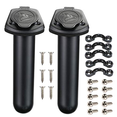 2 Pack Kayak Deck Flush Mount Fishing Rod Holders and Cap Cover for Boat, Canoe and Tackle Accessory Tool