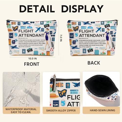 JIUWEIHU Flight Attendant Gifts Makeup Bag, Dog Gifts Cosmetic Bags Travel Organizer Bag Zipper Pouch, Birthday Stewardess Gifts for Women Friend Colleague Sister Mom Flight Attendant Aviation - color: Multicolor 0071