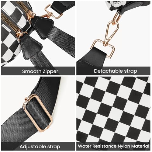 Checkered Crossbody Bum Bags for Women Nylon Checkered Purse Checkerboard Fanny Pack - color: F02-black