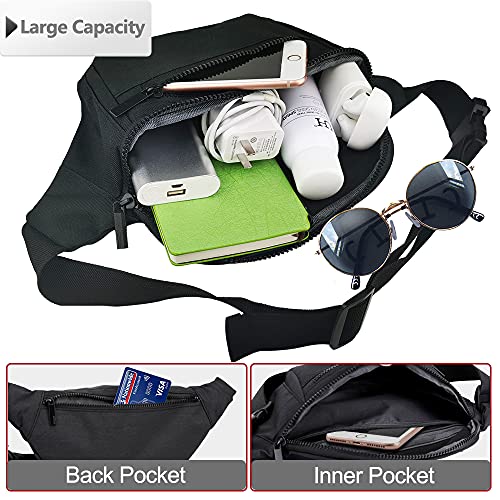 AIKENDO Fanny Pack for Men Women, Crossbody Waist Bag Pack Phone Bag | Belt Bag for Travel Walking Running Hiking Cycling, Adjustable Lightweight Hip Pack, Easy Carry Any Phone,Wallet (Black) - color: Black