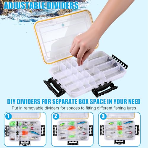 Wonderjune 6 Pack 3600 Fishing Tackle Boxes Waterproof Tackle Trays with Removable Dividers Clear Plastic Storage Organizer Bait Vault Camouflage Box for Freshwater Saltwater(White) - color: White