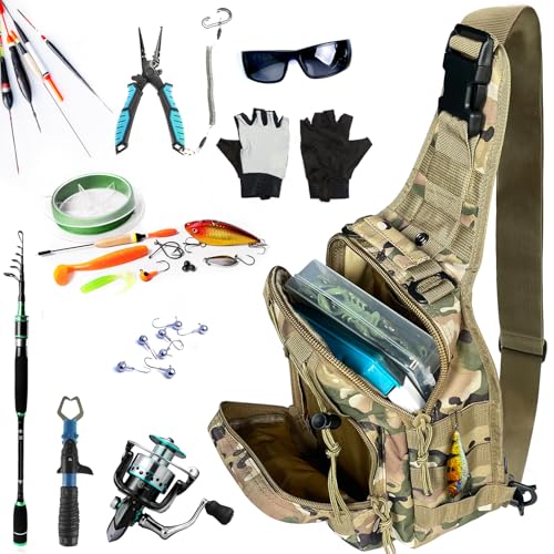 Fishing Backpack Fishing Tackle Storage Bag with Rod Holder Sling Storage Backpack for Outdoor Hiking Travel Hunting