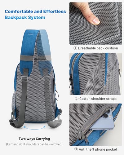 OIWAS Sling Bag Crossbody Backpack for Men, One Strap Backpack Hiking Daypack Chest Bag for Women - color: Blue