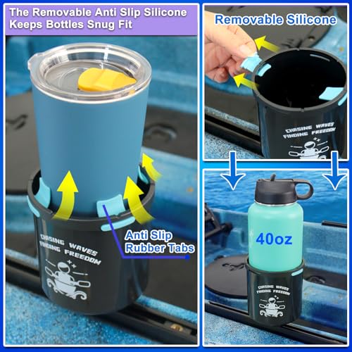 Huntury Kayak Cup Holder with Rubber Tabs, Fishing Tool and Lures Storage, Kayak Water Bottle Holder, Kayak Drink Holder, Tracck Mount Accessories, Track Mount Gear, Pack of 2 - color: Track Mount Only（2 Pack)
