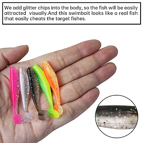 MAFIMOEA 50 Pcs Soft Fishing Lures Plastic Paddle Tail Swim Baits Kit for Bass Trout Walleye Crappie 5 Mixed Colors Fishing Soft Plastic Lure Kit 5.5CM - color: Red