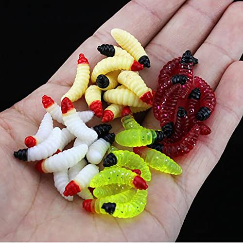 Eforcase 200PCS Bass Fishing Worms Lures, Soft Plastic Maggot Baits Bread Worm Fishing Lure, Fishing Bait Artificial Worms Fishing Lures Fake Maggots Bread Worm for Fishing and Prank Props
