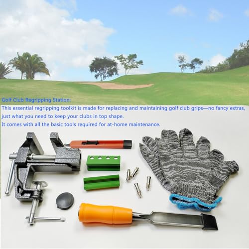 Golf Club Regripping Kit, Optional Professional or Basic Golf Grip Replacement Tools, 2-In-1 Bench Vise or Mini Table Vise, Fixed Rubber Clip, Hook Blade, Grip Tape Remover - size: Mini Home Basic Edition