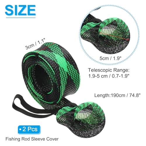 PATIKIL Rod Sock, Fishing Rod Sleeve Cover Braided Mesh Pole Protector Gloves Fishing Tools Pointed End for Spinning Fishing Rod Fly Rod Ice Rod Casting Rod - color: Black Green, size: 75 Inch