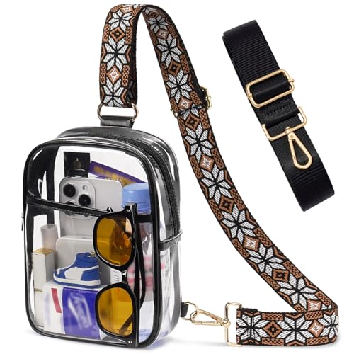 3 Pockets Clear Bag for Stadium Events with 2 Long Straps Sling Backpack Fanny Pack Concert Crossbody Purses for Women - color: 1# Black-a, style: Style 1