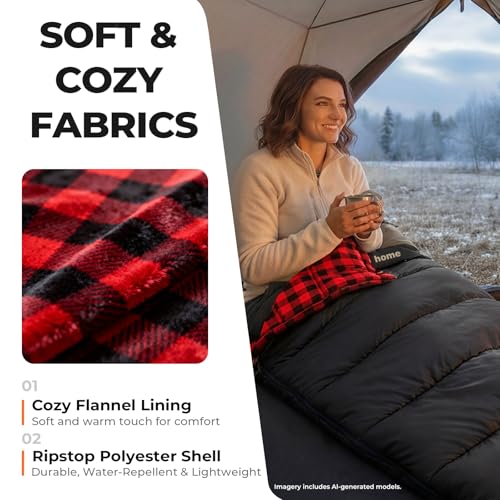 Cotton Flannel XXL Winter Sleeping Bags for Adults Big and Tall,Cold Weather 90x39 Inch Camping Sleep Bag,Waterproof Machine Washable 4 Season Outdoor Camping Gear,2-Way Zipper - color: Red, size: 5.3lb(40-50℉)