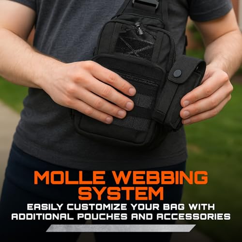 GunZee Tactical Sling Backpack, MOLLE-Compatible Sling Bag for EDC, Travel, Camping, Hiking, Hunting, Fishing, and Tactical or Military Use, Multiple Compartments, Concealed Carry and Range Bag