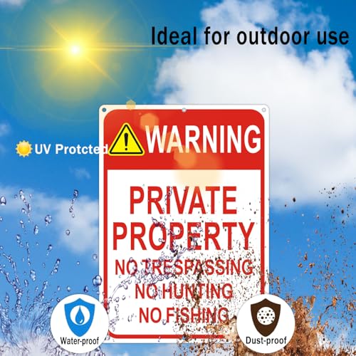 2 Pack Warning - Private Property, No Trespassing, No Hunting Sign 10x14 Inches Reflective Aluminum Signs for Warning No Hunting Fishing Indoor Outdoor - style: 2 Pack-10"x14"