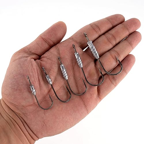 Dr.Fish 20 Pack Weighted Swimbait Hooks, Weighted Fishing Worm Hooks Straight Shank Round Bend Bass Fishing Jig Hook - size: #6/0-1/6oz