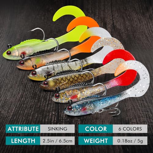 TRUSCEND Shadtale Easy Catch Soft Fishing Lures with BKK Hooks - Trembly Sinking and Vibrating Swim for More Bites, Pre-Rigged Swimbaits for Bass, Trout, Crappie, Walleye, Freshwater Saltwater Fishing - color: B-2.5",0.18oz