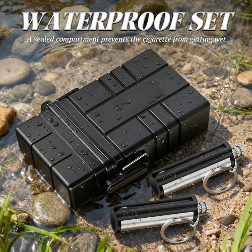 X-LIGHTER Waterproof Cigarette Case 100s King Size, with 2pcs Permanent Match Lighter, Multi-Function EDC Cigarettes Holder Cases for Outdoor, Camping, Fishing