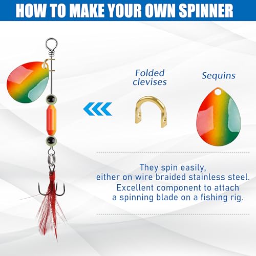 Shaddock Fishing Spinner Clevis Kit, Quick Change Spinner Easy Spin Clevis for Lure Making Spinnerbait Parts Crawler Harness Spinner Supplies Walleye Rig Accessories Freshwater Saltwater - color: Brass-240pcs