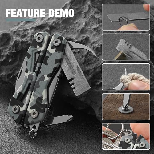 VIRENKNIFE Mini EDC Multitool,13-in-1 Stainless Steel Multi Tool Pliers with Pocket Knife,Bottle Opener，Screwdriver，Perfect for Camping, Outdoor and Everyday Use,Gifts for Men Dad（Camo） - color: Camo