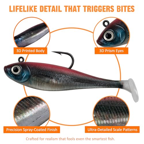 5/6Pcs Pre-Rigged Soft Plastic Lures, Paddle Tail Swimbait, Jig Heads for Bass, Walleye, Pike, Trout, Redfish Fishing - color: 6Pcs Pre-Rigged Paddle Tails