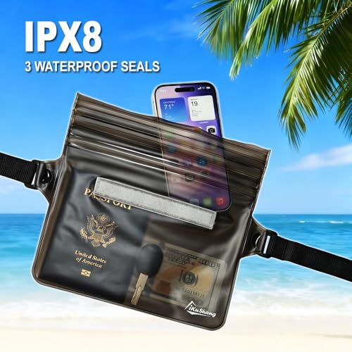 Waterproof Fanny Pack, Dry Bag Phone Pouch for Beach Swimming Kayaking | Floating dry bag keeps wallet & purse safe. Triple zip-lock seals water. Touchscreen works wet. Cruise, fishing & travel - color: Gray+Black