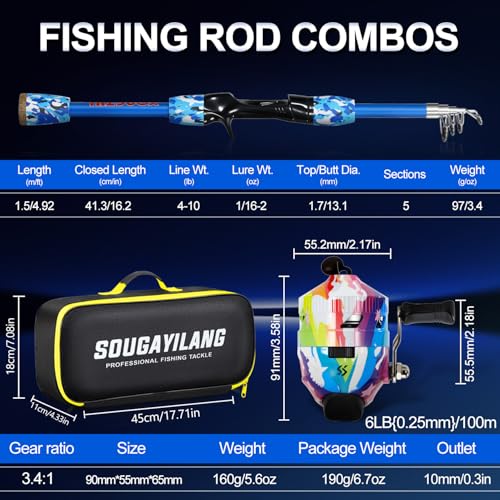 Kids Fishing Rod and Reel Combo,Light Weight Fishing Pole with Spinning Fishing Reel Tackle Bag Lures for Youth,Girls and Boys Good Starter Fishing Kit - color: Blue