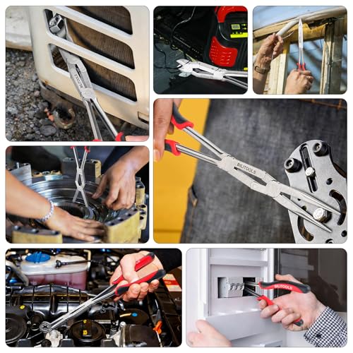 BILITOOLS 13" Extra Long Reach External Snap Ring Pliers, Double Joint Circlip Pliers for Tight Spaces, Wide Jaw Opening with Minimal Handle Spread for Automotive Removal Tool