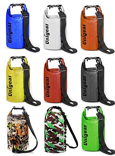 Unigear Dry Bag Waterproof, 2L/5L/10L/20L/30L/40L Floating and Lightweight Bags for Kayaking, Boating, Fishing, Swimming and Camping with Waterproof Phone Case - color: Yellow, size: 5L