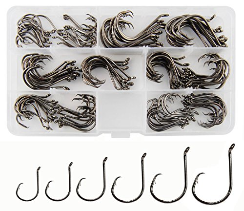 Circle Hooks Freshwater Saltwater Fishing Hooks 2X Strong High Carbon Steel Offset Catfish Fishing Hooks, Variety of Different Sizes - color: 150pcs hooks