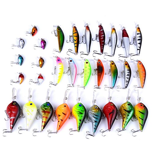 Aorace Fishing Lures Kit Mixed Including Minnow Popper Crank Baits with Hooks for Saltwater Freshwater Trout Bass Salmon Fishing - color: Item-C 30pcs