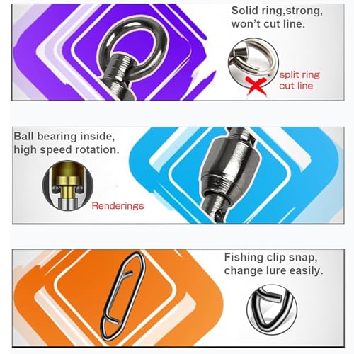 AMYSPORTS High Strength Snap Swivels Stainless Bearing Rolling Fishing Swivel Freshwater Snap Swivels Fishing Clip Steel Black Nickel - size: Size 6+XL (166lb) 50 pcs