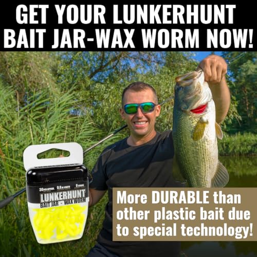 LUNKERHUNT Wax Worm for Fishing with Unique Bait Scent Attractant | 30-Piece Trout Bait Worm Jar | Durable and Realistic Soft Plastic Worms for Bass and Trout Fishing