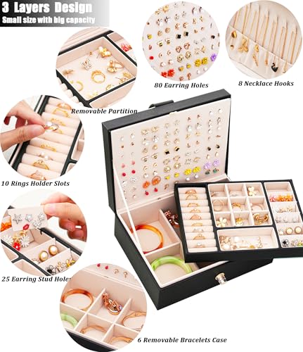 QBestry Womens Earrings Jewelry Box for Girls Jewelry Earring Organizer Box Earring Holder Organizer for Girls Jewelry Organizer Boxes for Women Girls Stud Earrings Organizers Jewelry Box Black - color: Black, size: Medium