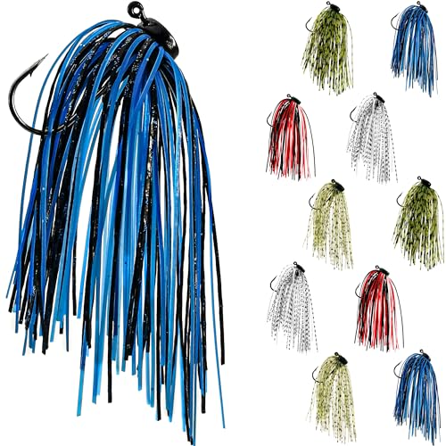 Ned Rig Jig Heads Soft Plastic Worms Fishing Lures Kit, 60/50/10 Pcs Weedless Skirted Mushroom Ned Rigs Jighead Hooks Stick Baits Bass Fishing Lures for Freshwater Saltwater - color: 10 Pcs Skirted Ned Rigs