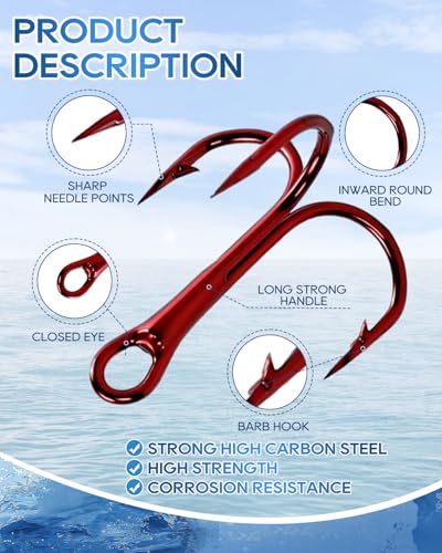 UCEC Fishing Hooks Treble Hooks Kit for Saltwater Freshwater, High Carbon Steel Strong Sharp Round Bend for Catfish Trout Hard Baits Lures, Size #1#2#4#6#8#10#12#14 110/50/210 Pack with Split Rings - style: 100pcs Split Rings & 105pcs Red Hooks #2 #4 #6 #