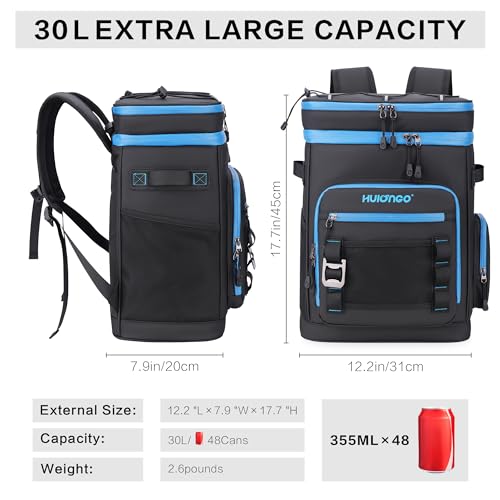 Hulongo Large Waterproof Insulated Cooler Backpack for Men & Women, Leak Proof Cooler Backpack for Camping, Beach, Fishing, Picnic, Travel, Outdoor, 30L, 48Cans - color: black