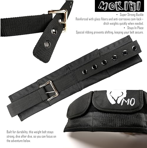 Pro Scuba Diving Weight Belt with 4 Pockets, Quick Release Buckle, Adjustable Waist 115cm, Lead Protection, Heavy-Duty for Scuba, Freediving, Spearfishing