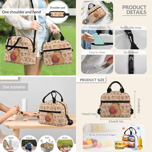 Cute Capybara Backpack Set for Boys Girls 4 Pieces School Backpack with Lunch Box & Pencil Case Pouch Water Bottle Sling Bag for Preschool Elementary Bookbag Set - color: Capybara
