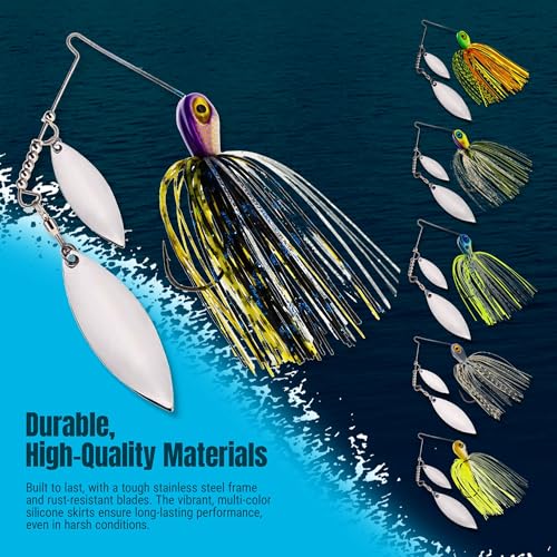 Reaction Tackle Spinner Bait, Compact Profile Fishing Lure with Flash and Vibration for Bass, Trout, Pike, Salmon and Walleye - 3/8 Oz (6-Pack Variety, 1 of Each Color)