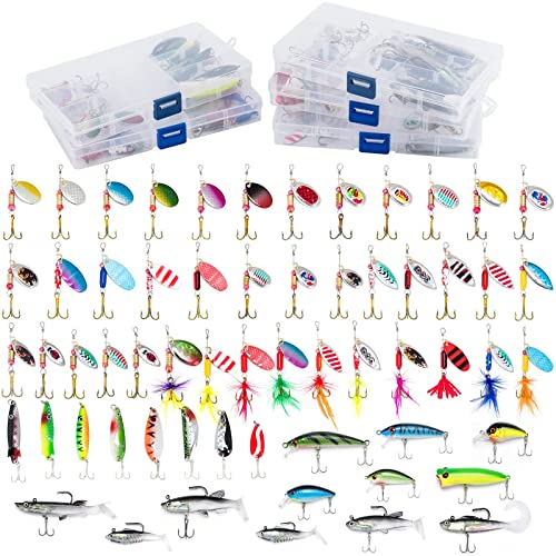 Dr.Fish Fishing Tackle Bag 5 Boxes with 60 Lures Included Loaded Stocked Tackle Box Set Spinner Lures Kit Freshwater Gear Equipment - color: Large Green Bag, 16.5*9.4*9.4''