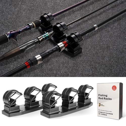 VEYWANE Fishing Rod Racks for Boat/Wall/Truck Bed, 3-Poles Storage Holders with Rubber Band Clips - color: 2 Racks for 3 Rods